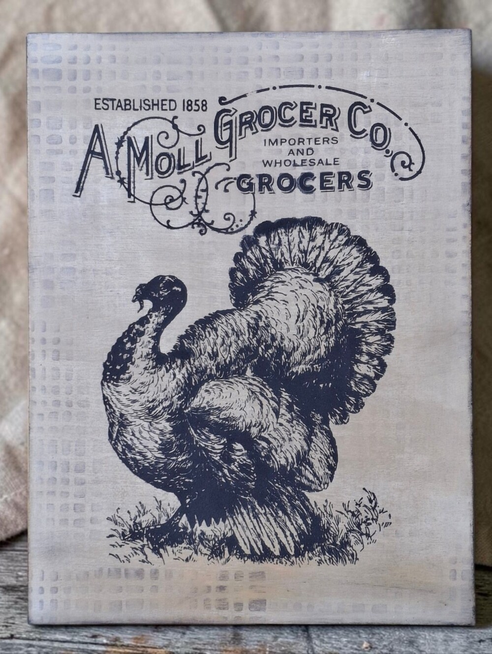 Moll Grocer Thanksgiving Turkey Painted Stencil Art 9x12 Wood Farmhouse Sign